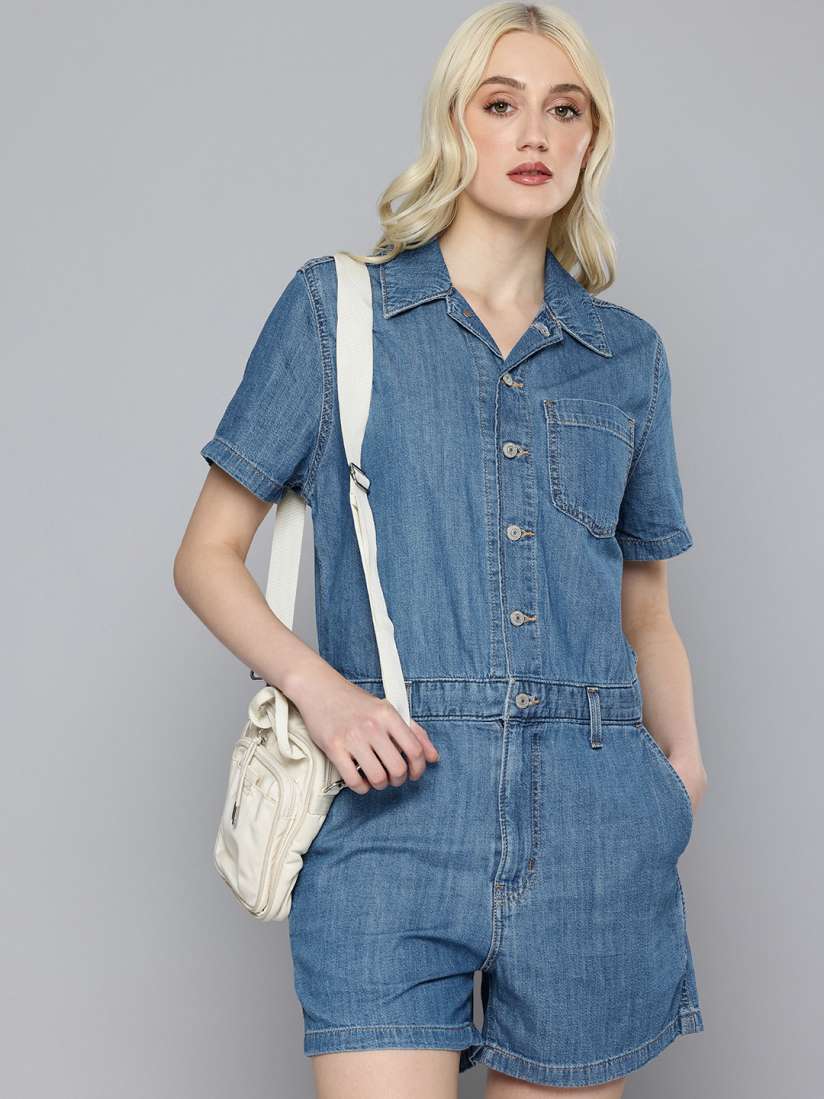 Buy Levis Pure Cotton Shirt Collar Solid Playsuit Jumpsuit for Women 30099057 Myntra