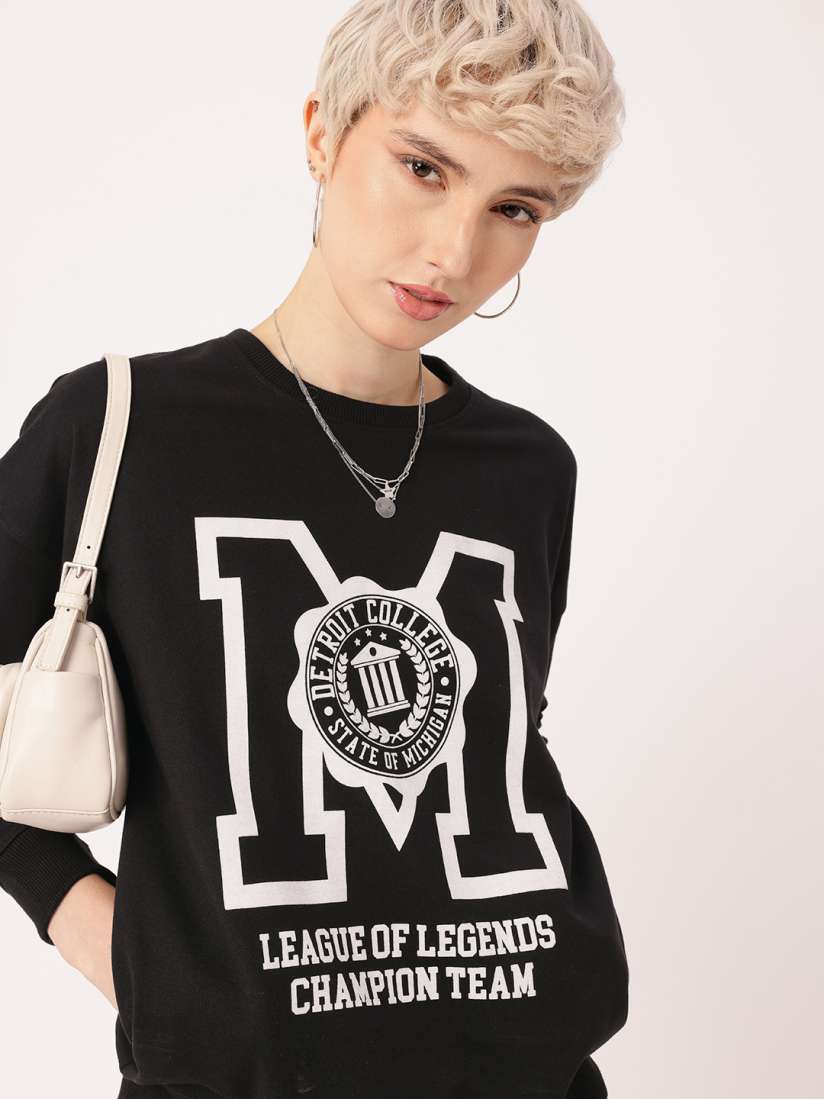 Buy DressBerry Sporty Vibe Printed Relaxed Fit Sweatshirt Sweatshirts for Women 30099356 Myntra