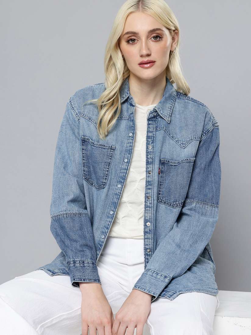 Buy Levis Pure Cotton Relaxed Fit Denim Shirt Shirts for Women 30102157 Myntra