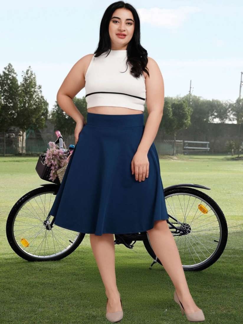 Plus size midi skirt with pockets sales