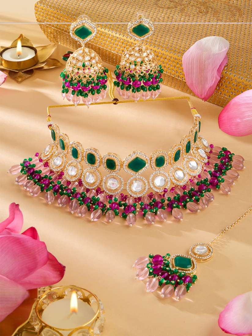 Buy Zaveri Pearls Gold Plated Stone Studded Beaded Jewellery Set Jewellery Set for Women 30118932 Myntra