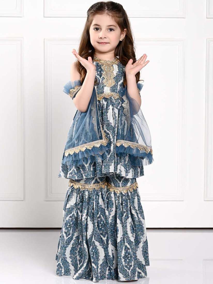 Buy THE PONY PEONY CO. Girls Printed Gotta Patti Anarkali Kurti With Sharara Dupatta Kurta Sets for Girls 30127730 Myntra