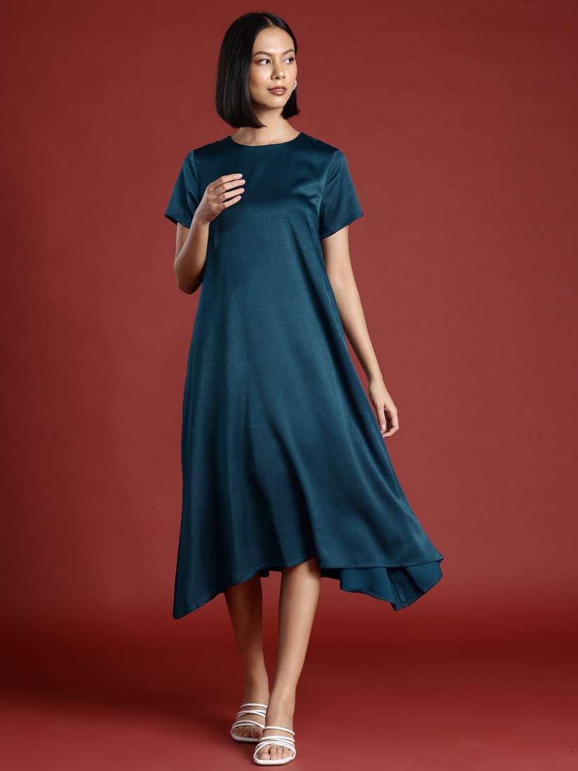 Buy all about you Satin Finish Flared Hem A Line Midi Dress Dresses for Women 30129309 Myntra