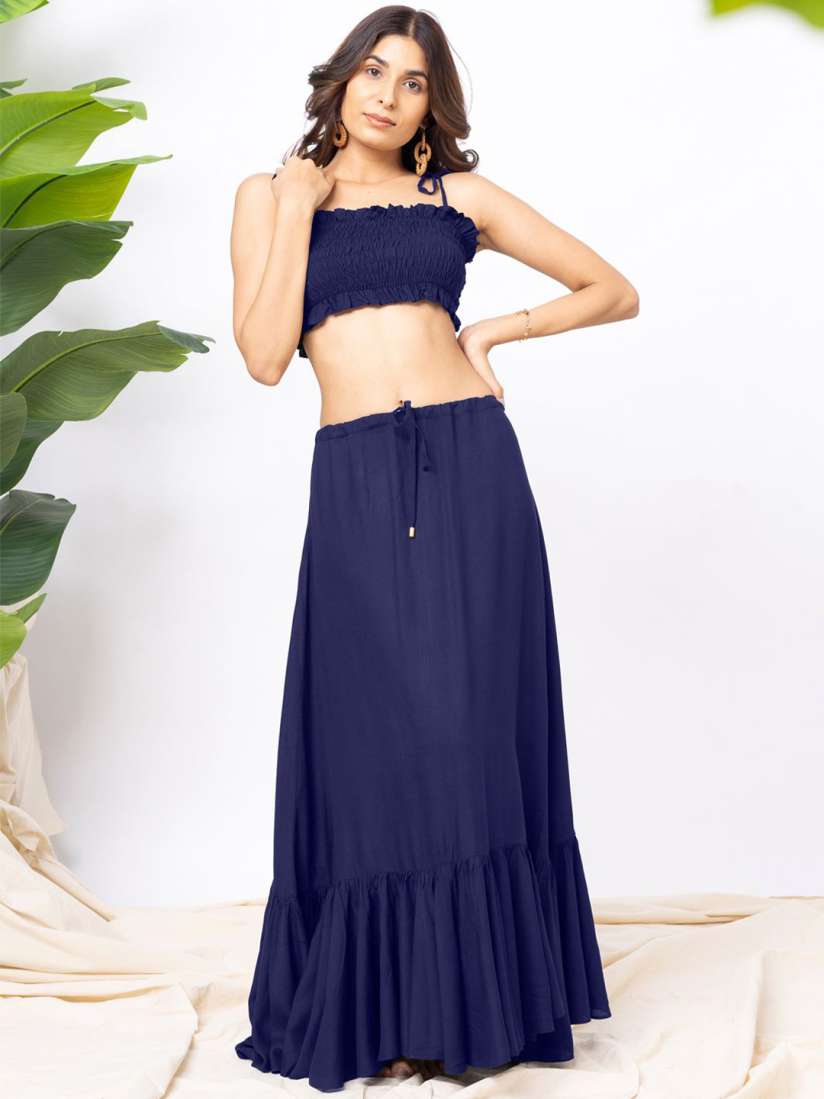 Buy EROTISSCH Blue Sleeveless Crop Beachwear Skirt Set Swimwear Cover up Set for Women 30130076 Myntra