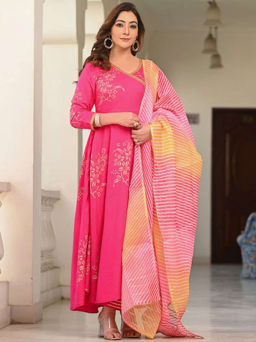 Buy Indi INSIDE Floral Block Printed Gota Patti Angrakha Gotta Patti Suit Set Kurta Sets for Women 30132184 Myntra