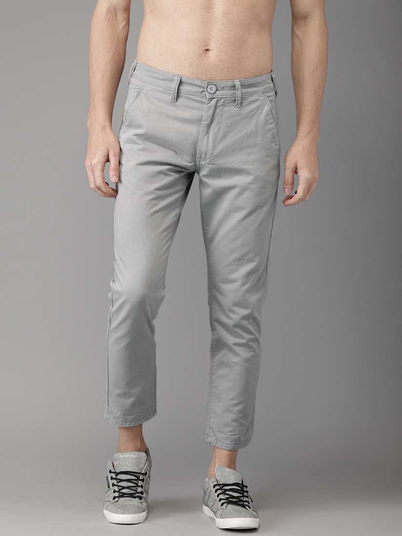 Buy HERE NOW Men Grey Slim Fit Solid Cropped Chinos Trousers for Men 3013839 Myntra