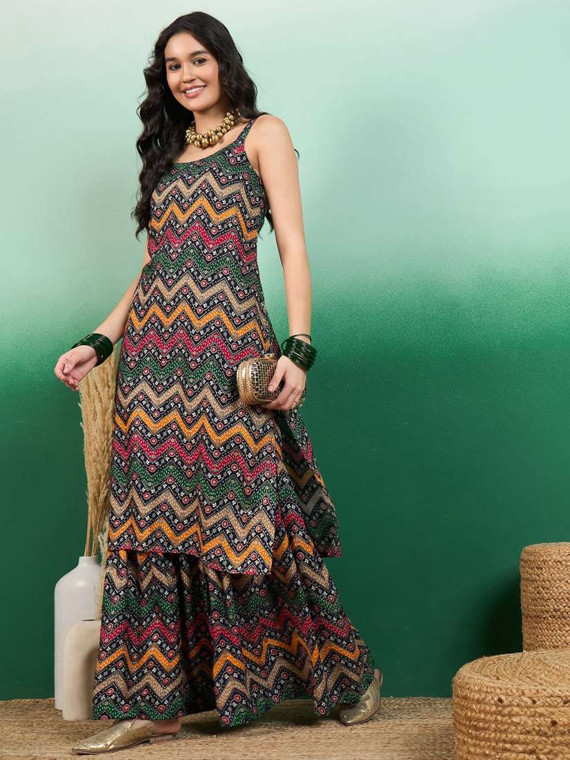 Buy Sangria Printed Shoulder Strap Neck Kurta Sharara Set Kurta Sets for Women 30139365 Myntra