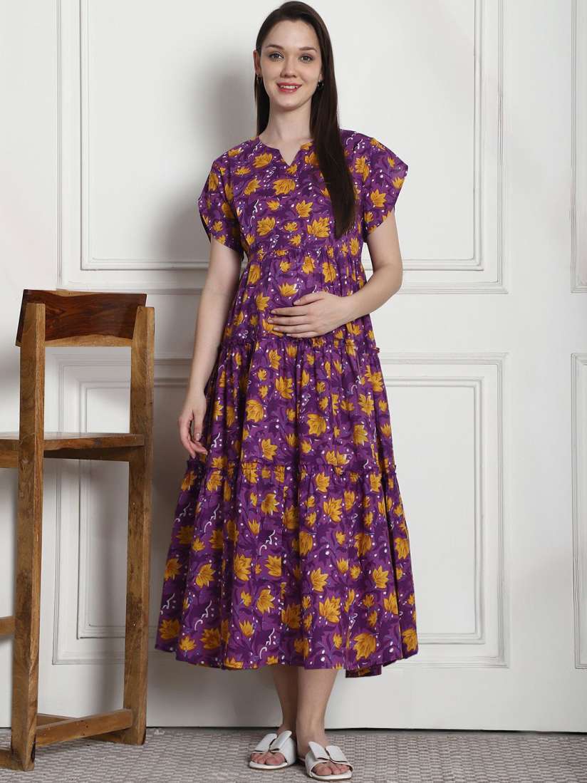 Buy Secret Wish Floral Printed Cotton Maternity Fit and Flared Midi Dress Dresses for Women 30140114 Myntra