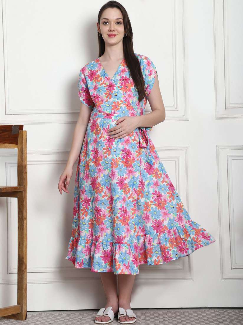 Buy Secret Wish Floral Printed Cotton Maternity Wrap Dress Dresses for Women 30140152 Myntra