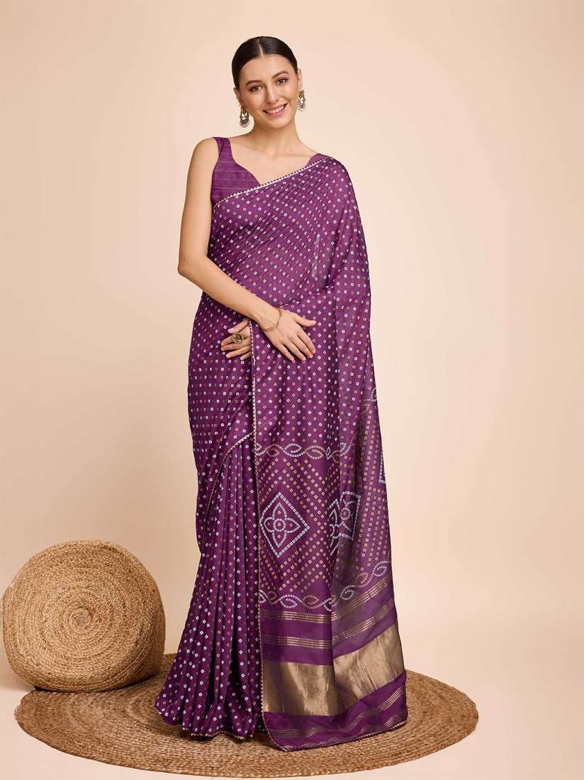 Buy Mitera Gota Patti Border Bandhni Print Saree with Blouse Sarees for Women 30141483 Myntra