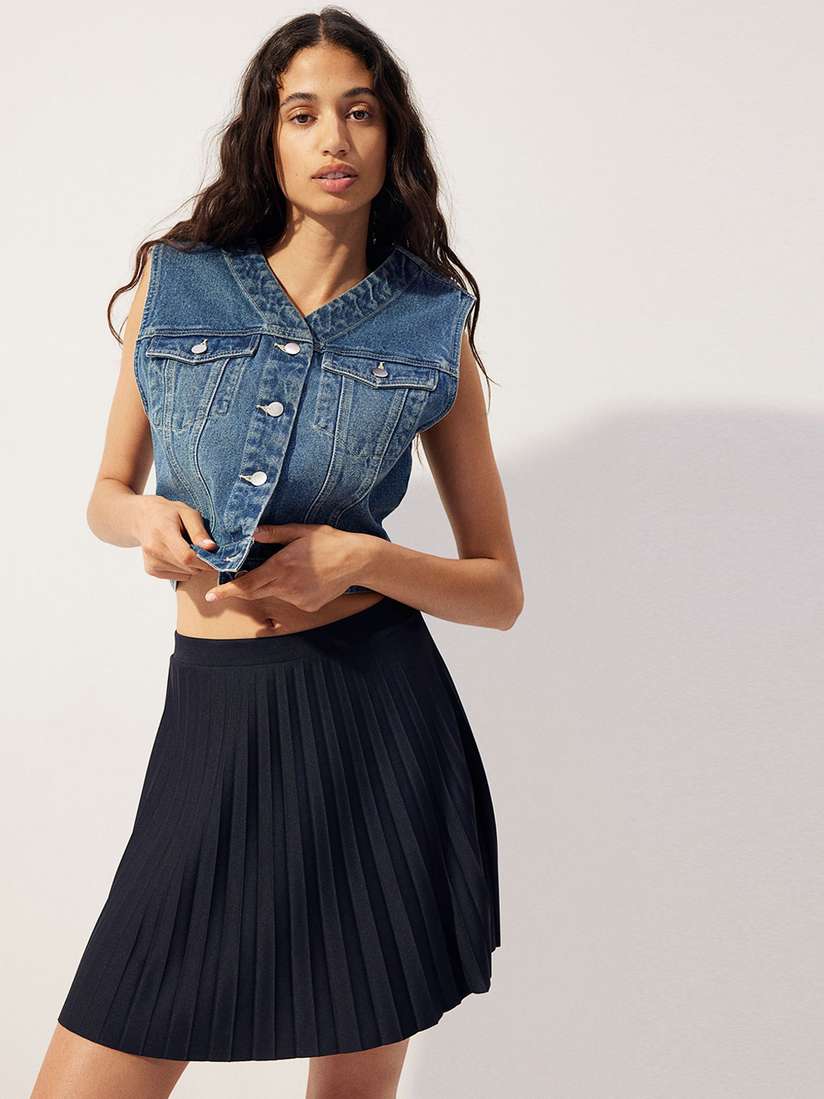 Myntra Grey Pleated Jersey Skirt U&F Women Purple Solid Accordion