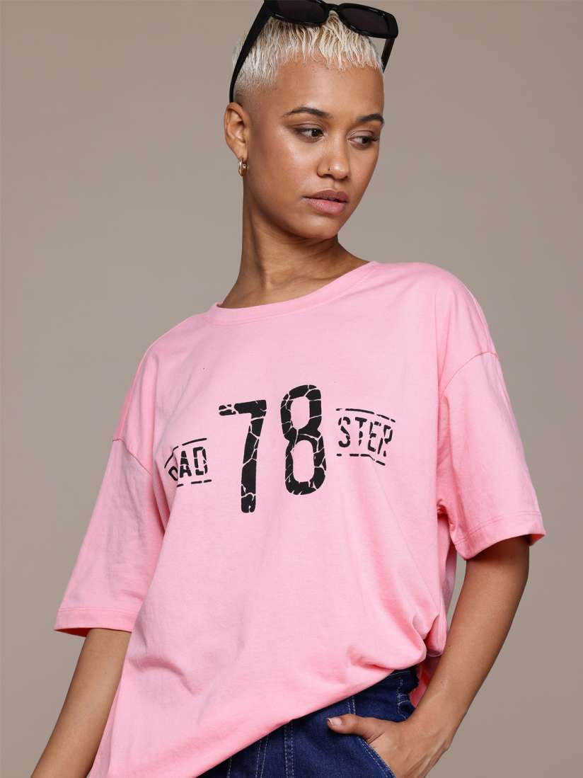 Buy Roadster Typography Printed Drop Shoulder Sleeves T shirt Tshirts for Women 30145032 Myntra