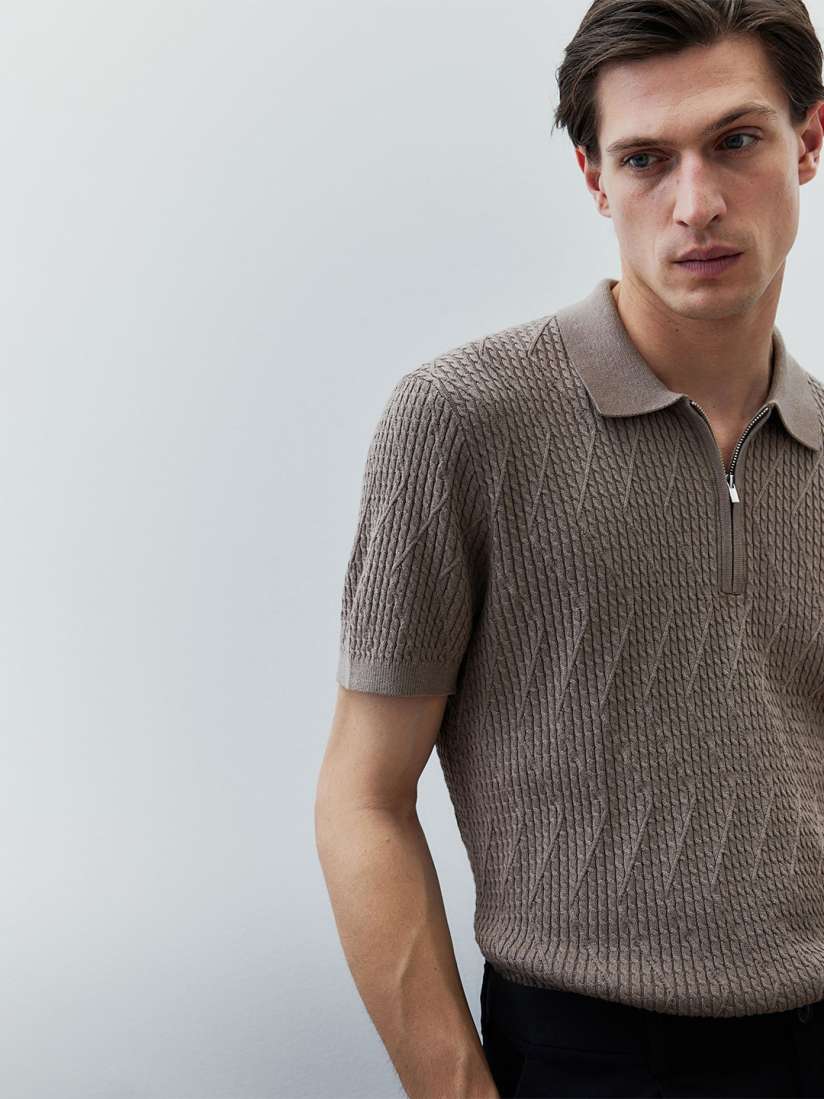 Buy H M Slim Fit Cable Knit Polo Shirt Tshirts for Men 30145341 Myntra