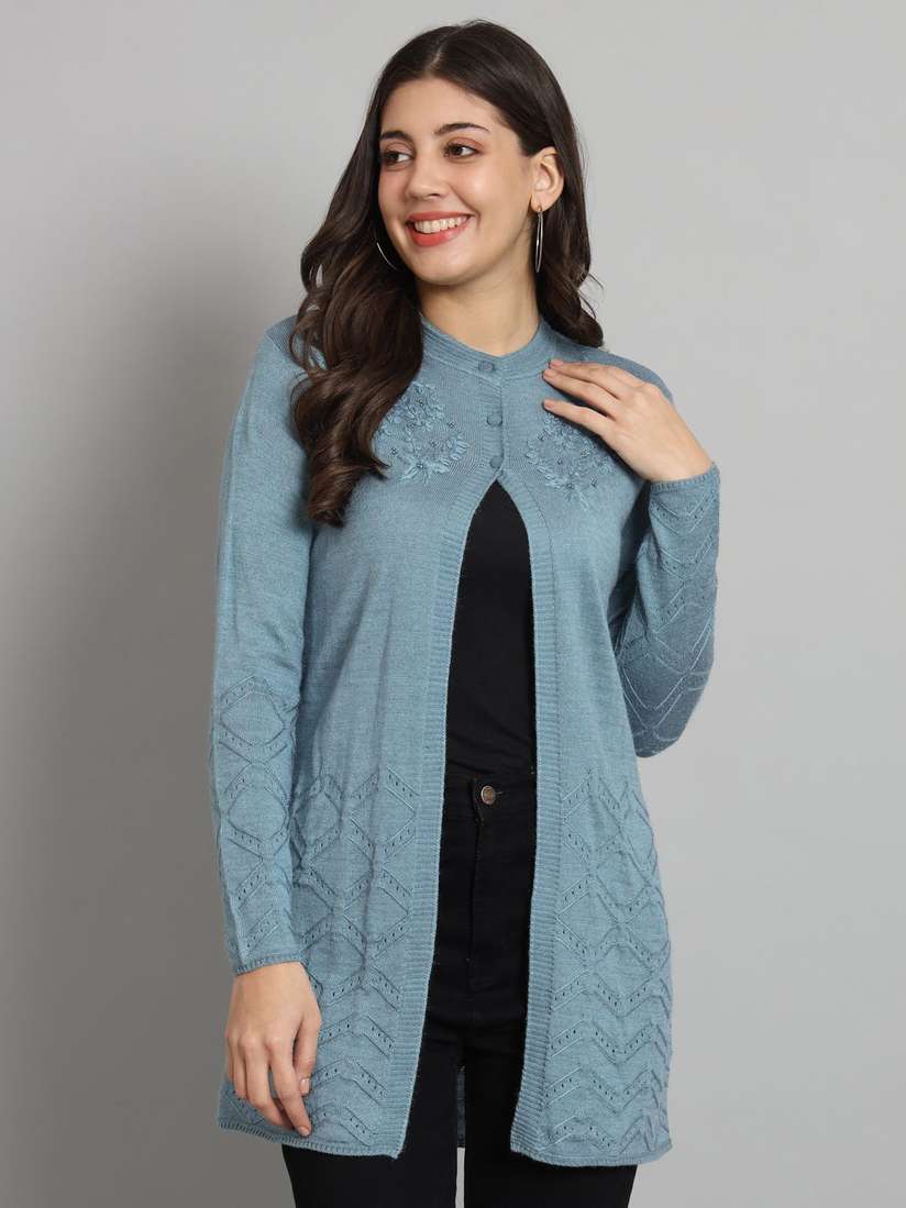 Mast Harbour Women Embroidered Woollen Cardigan with Embroidered Detail