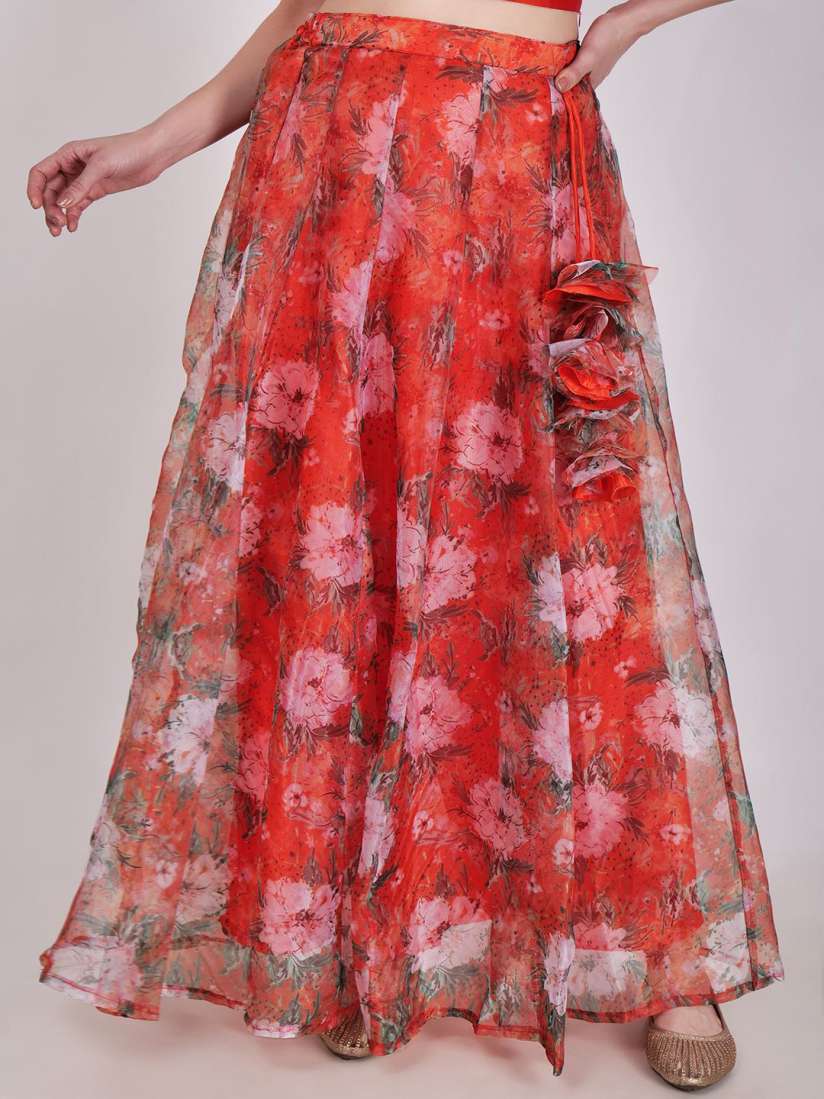 Orange floral maxi skirt top
