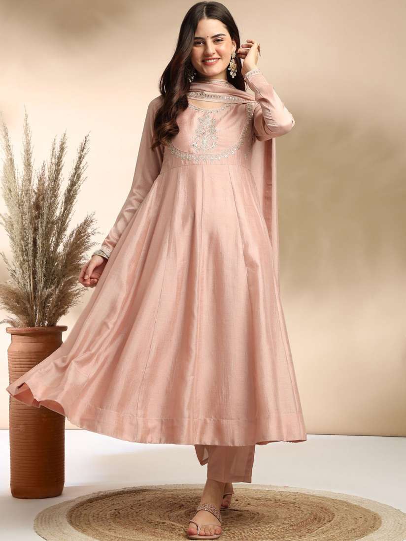 Buy BAESD Floral Yoke Design Empire Silk Georgette Anarkali Kurta with Palazzos With Dupatta Kurta Sets for Women 30151539 Myntra