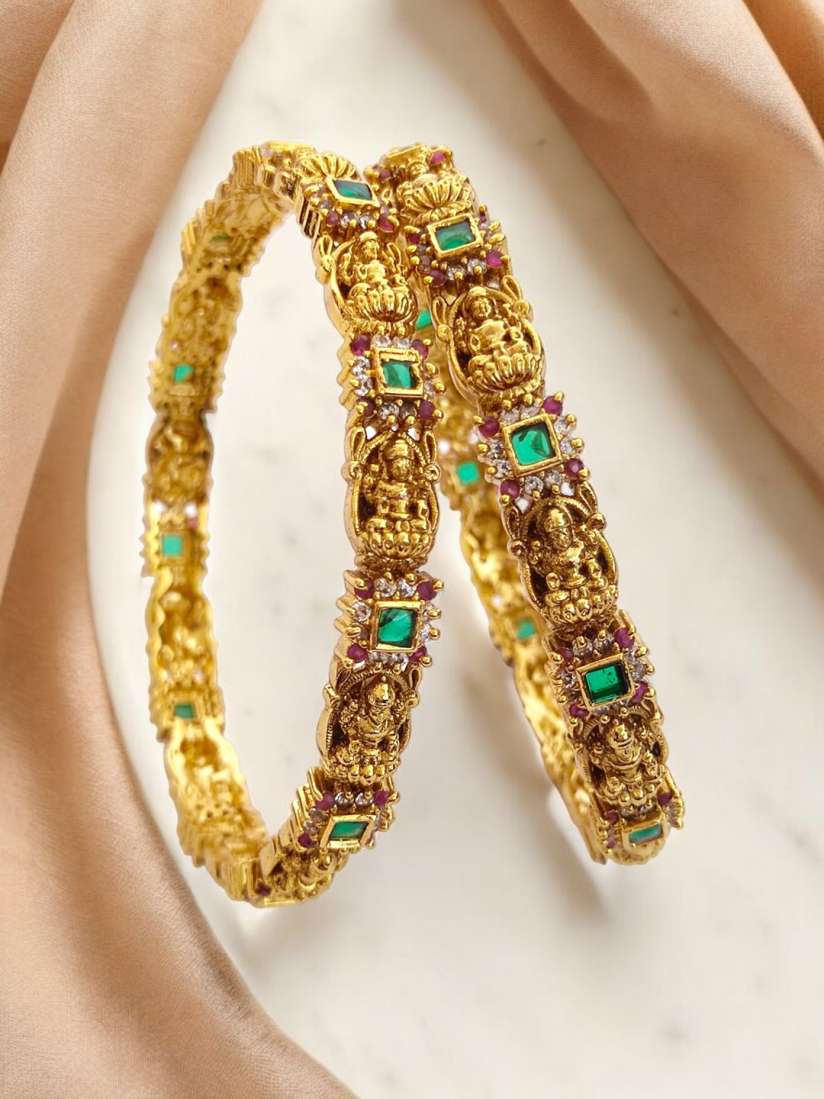 Buy Pihtara Jewels Set of 2 Gold Plated Stone Studded Temple Bangles Bangle for Women 30152406 Myntra
