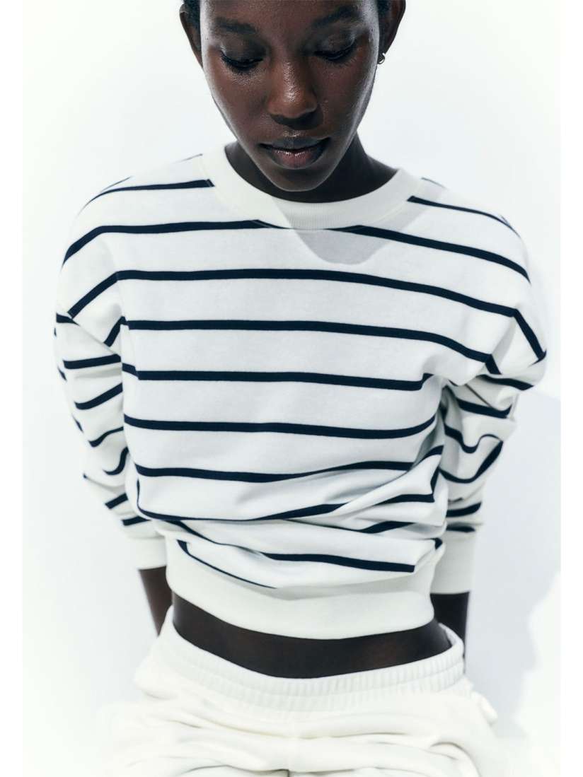 Buy H M Striped Drop Shoulder Sweatshirt Sweatshirts for Women 30154352 Myntra