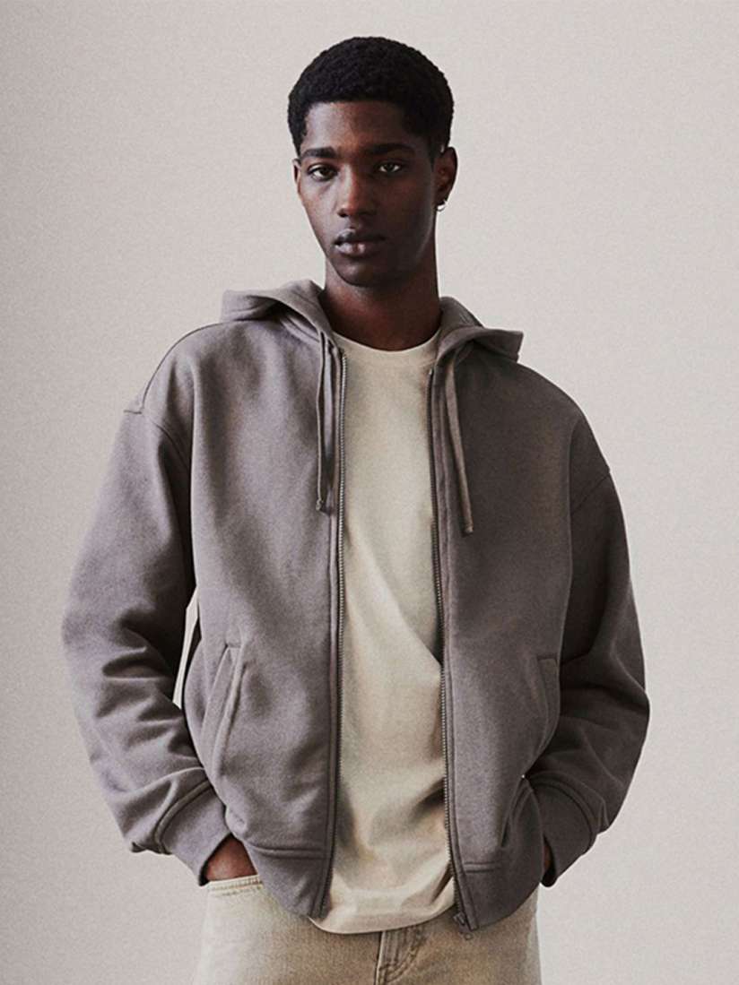 Buy H M Loose Fit Zip Through Hoodie Sweatshirts for Men 30154377 Myntra