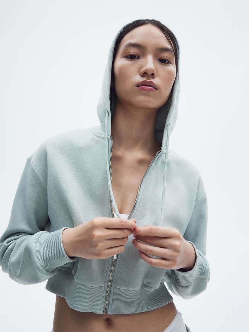 Buy H M Cropped Zip Through Hoodie Sweatshirts for Women 30154400 Myntra