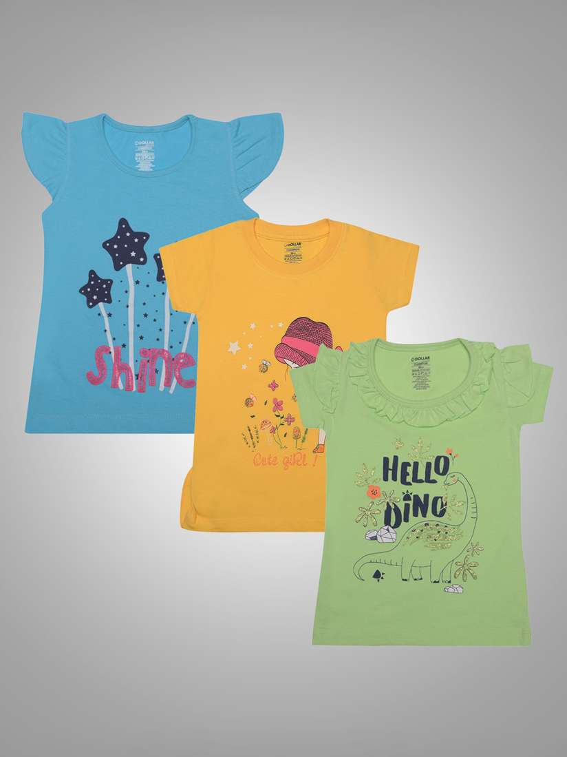 Buy Dollar Champion Kidswear Girls Pack Of 3 Graphic Printed T shirts Tshirts for Girls 30161440 Myntra