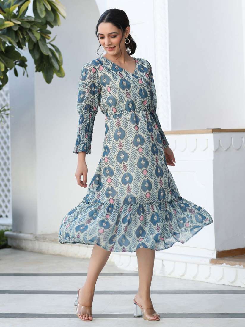 Buy Jaipur Kurti Floral Print V Neck A Line Midi Dress Dresses for Women 30175400 Myntra