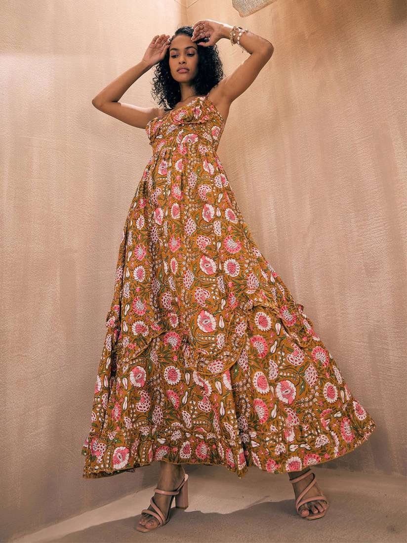Buy Pink Paprika by SASSAFRAS Floral Print Cotton Maxi Dress Dresses for Women 30181545 Myntra
