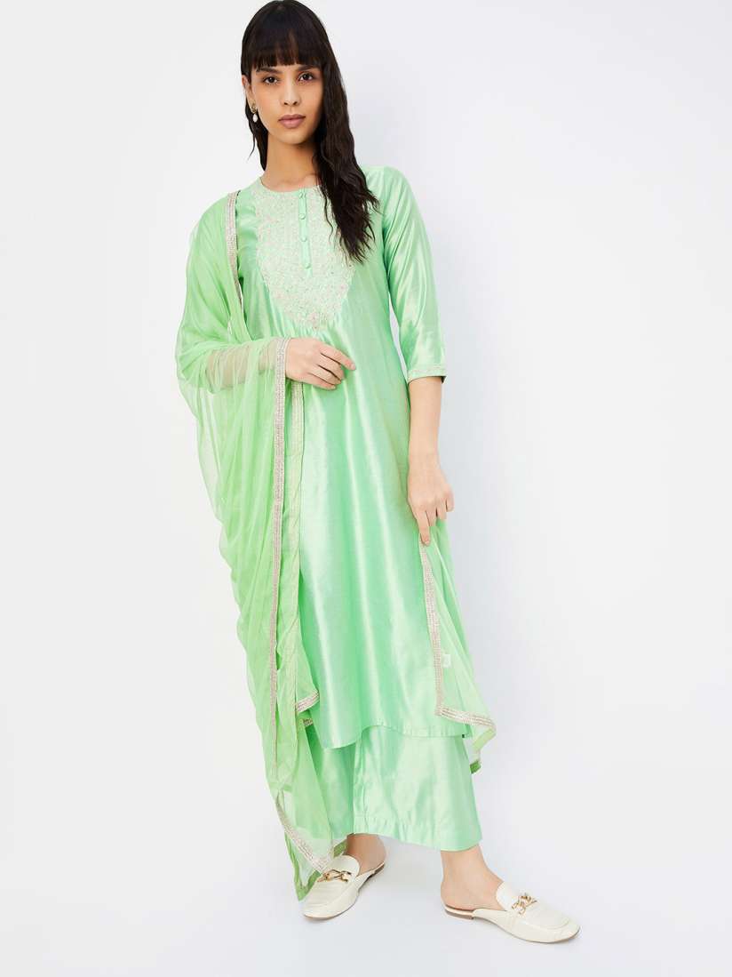 Buy max Floral Embroidered Beads and Stones Straight Kurta with Palazzos Dupatta Kurta Sets for Women 30181991 Myntra