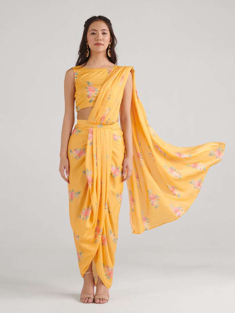 Buy Pasha Satin Ready To Wear Floral Dhoti Saree Sarees for Women 30186617 Myntra