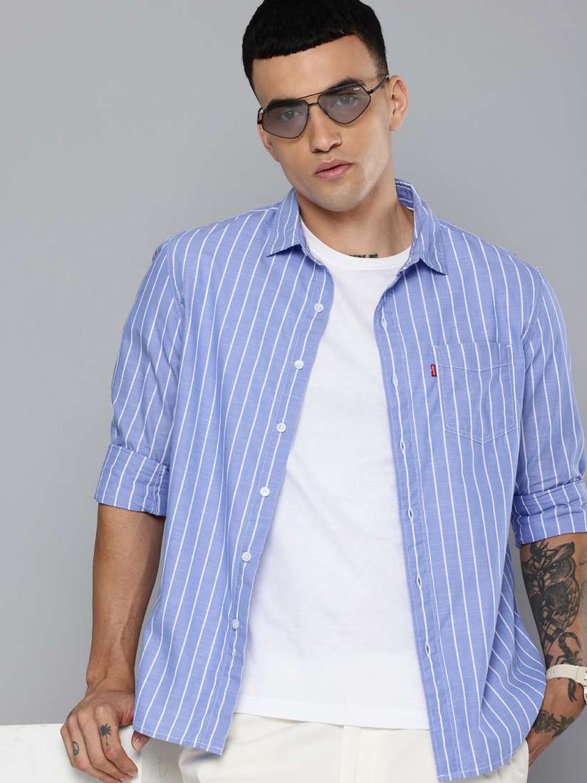 Levis blue and white striped shirt sale