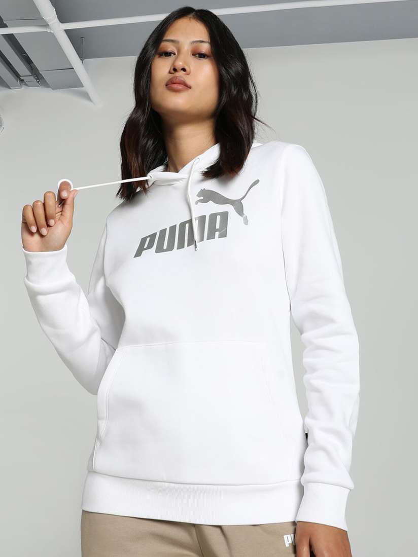 Buy Puma Ess Metallic logo Hoodie Sweatshirts for Women 30193593 Myntra