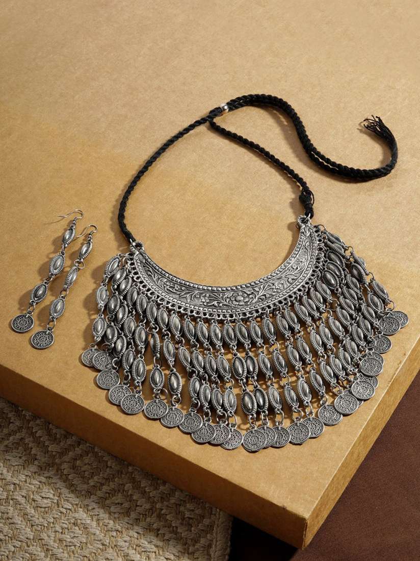 Buy TEEJH Rivaaz Silver Oxidized Jewellery Set Jewellery Set for Women 30202113 Myntra