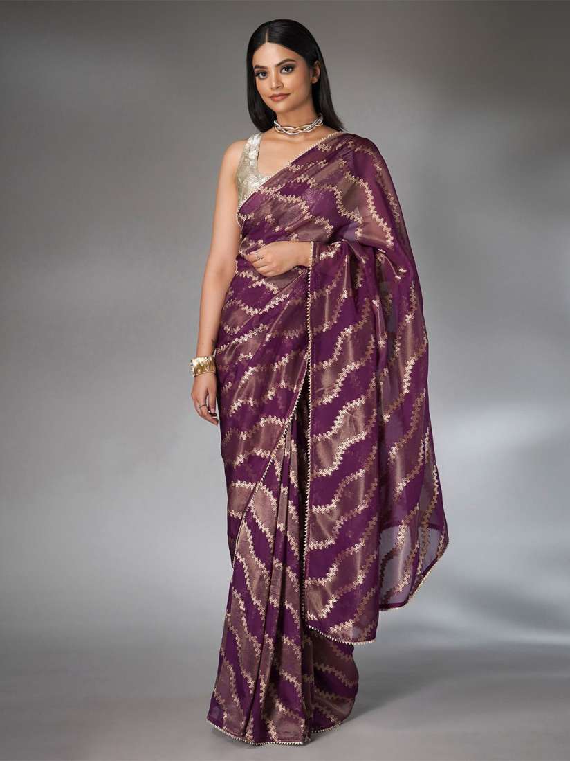 Buy saree Gota Patti Embellished Striped Tissue Saree Sarees for Women 30207001 Myntra