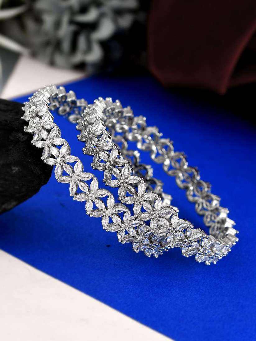 Buy Silvermerc Designs Set Of 2 Silver Plated American Diamond Studded Bangles Bangle for Women 30207713 Myntra