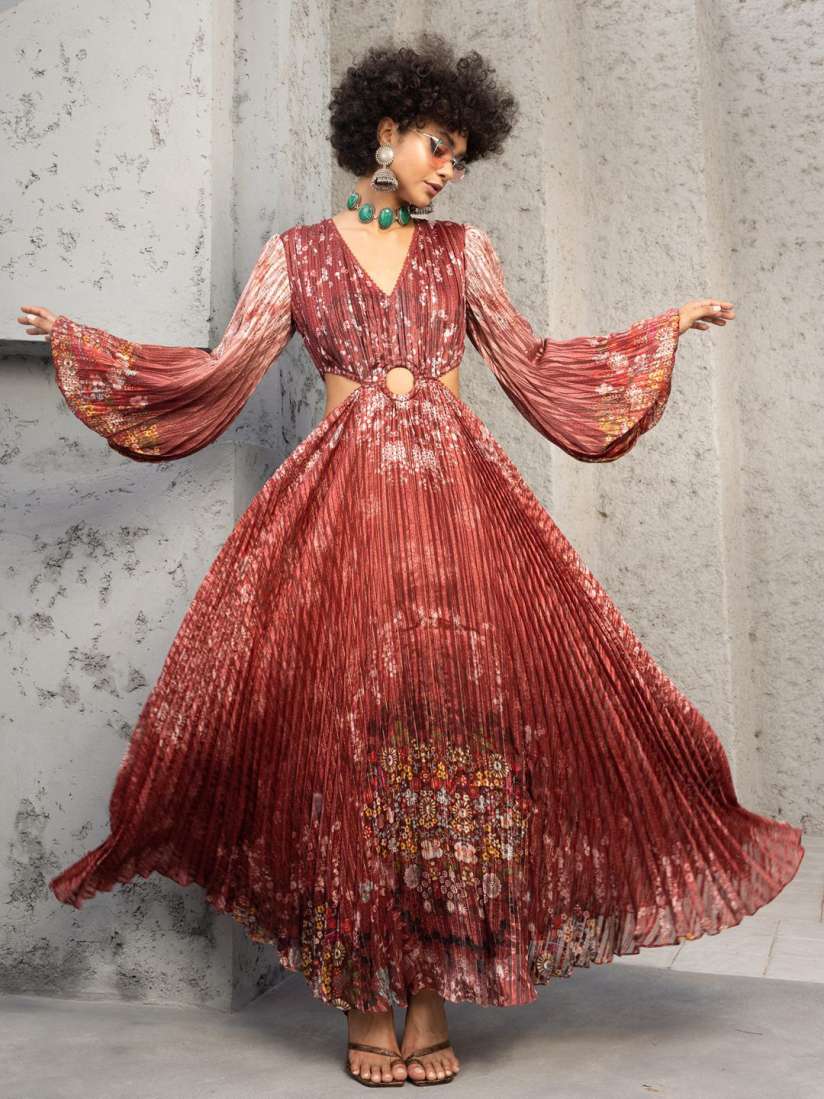 Buy Bhanuni Printed Fit and Flare V Neck Dress Dresses for Women 30213101 Myntra