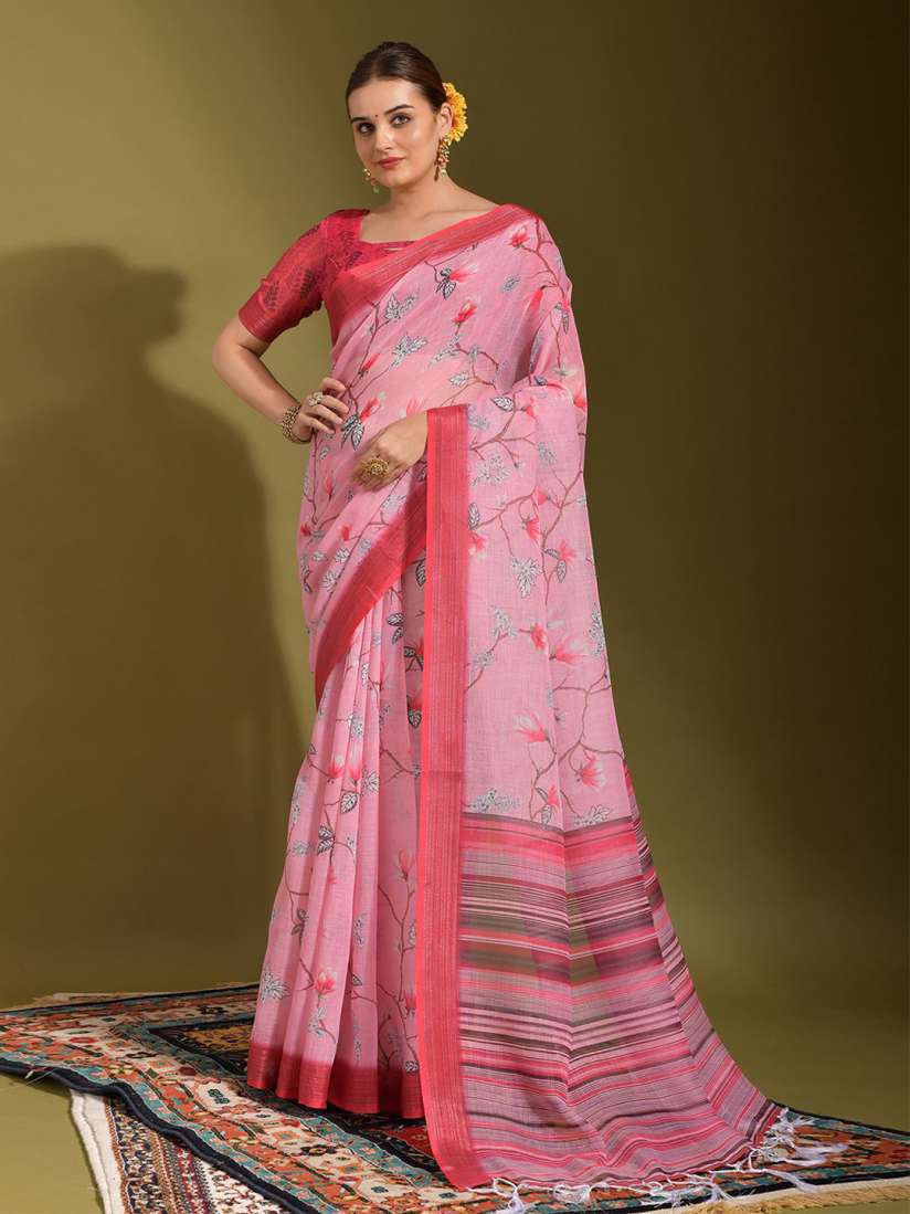 Linen sarees myntra 2025