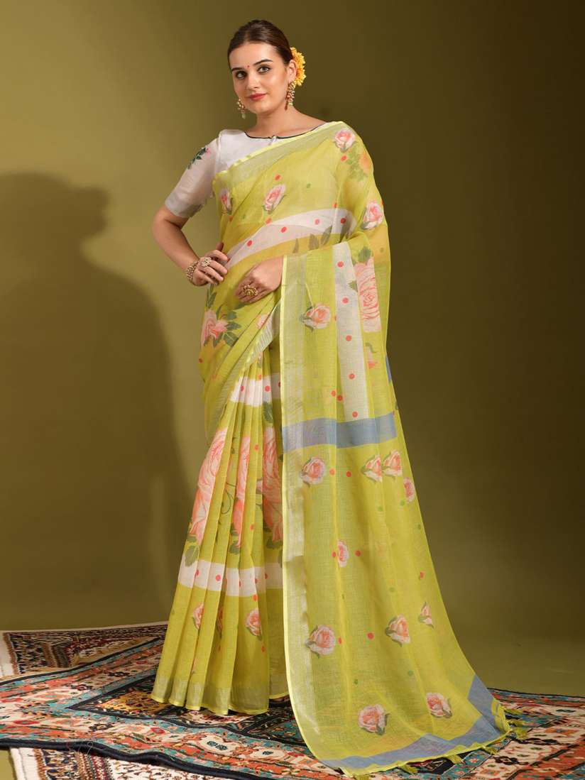 Buy KALINI Floral Pure Linen Saree Sarees for Women 30215036 Myntra