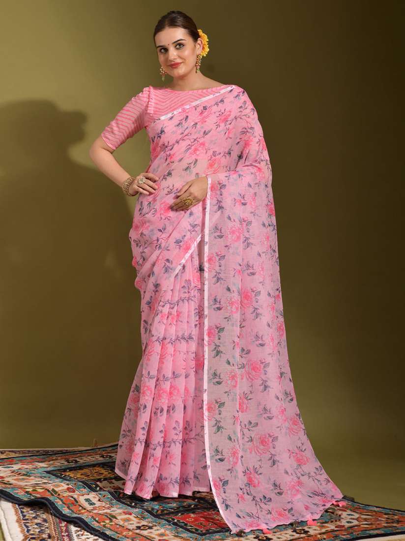 Buy KALINI Floral Printed Pure Linen Saree Sarees for Women 30215039 Myntra