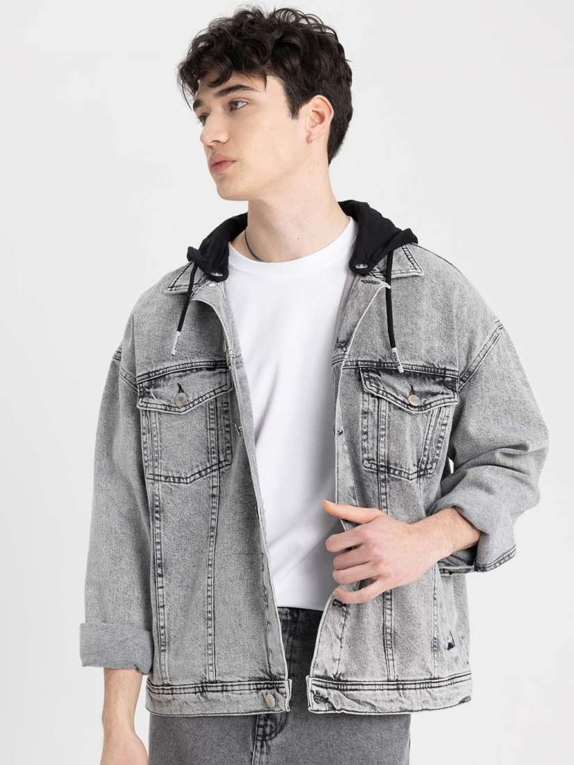 Buy DeFacto Men Printed Cotton Washed Longline Denim Jacket Jackets for Men 30220808 Myntra