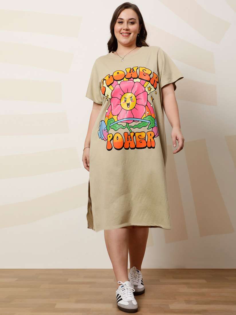 Buy Athena Ample Plus Size Graphic Printed T shirt Dress Dresses for Women 30225930 Myntra