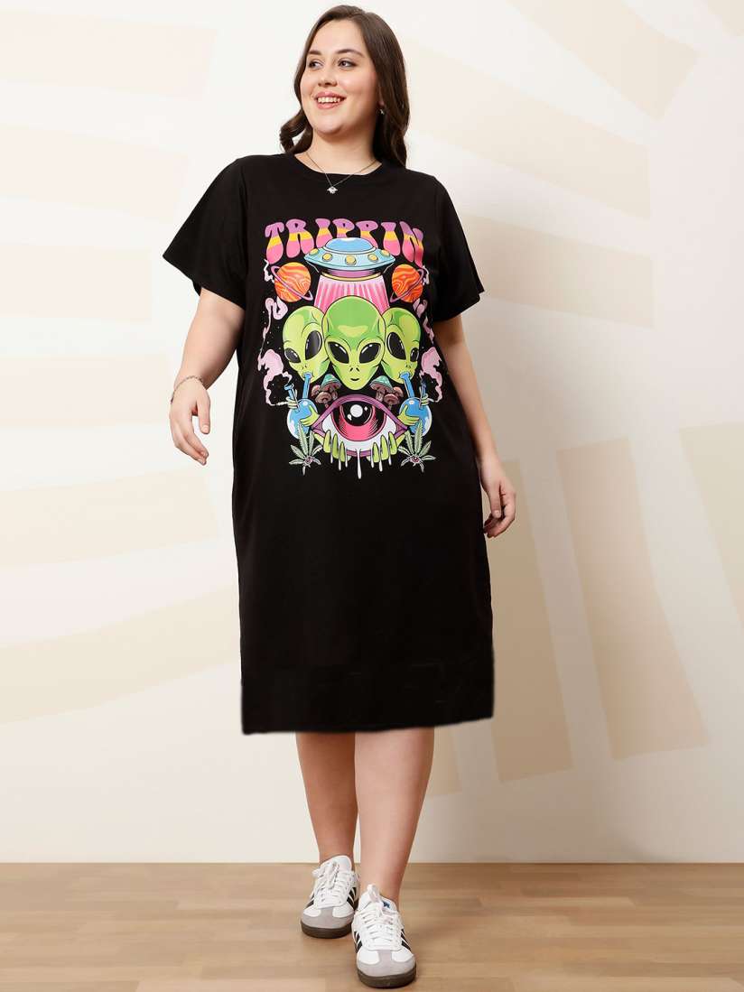 Buy Athena Ample Plus Size Printed Cotton T shirt Midi Dress Dresses for Women 30225932 Myntra