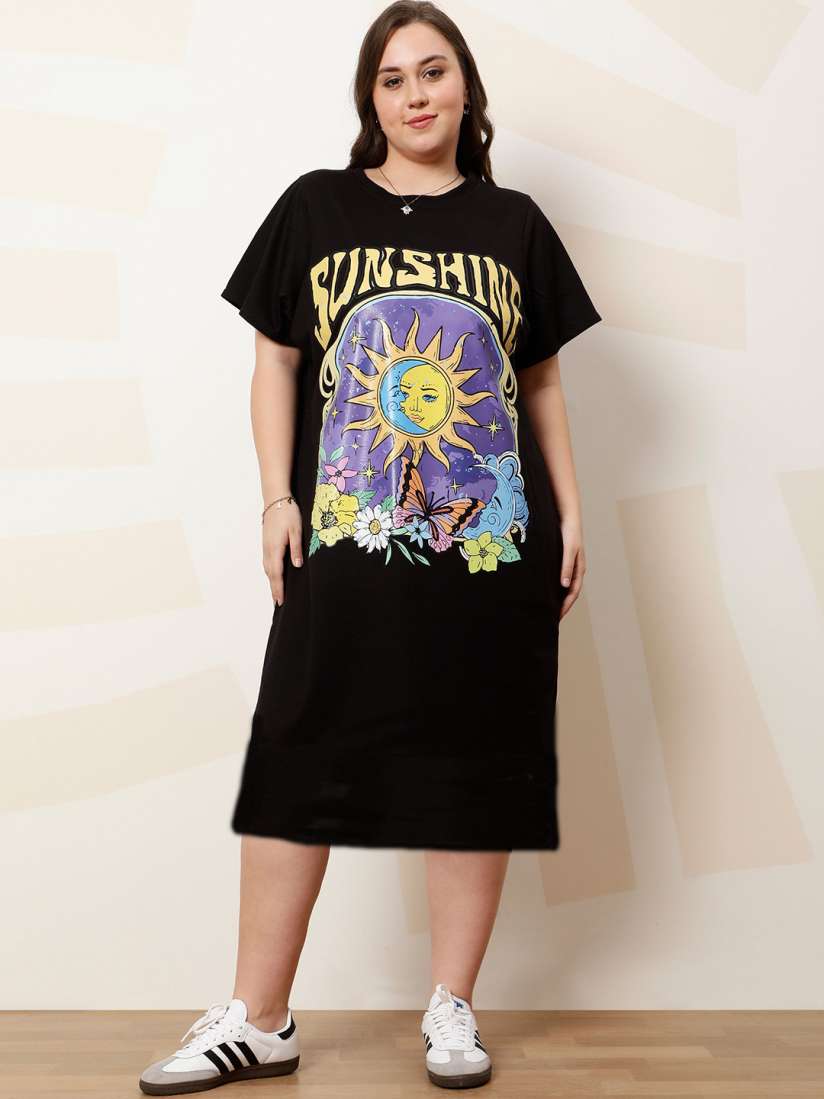 Buy Athena Ample Plus Size Graphic Printed T shirt Dress Dresses for Women 30225944 Myntra