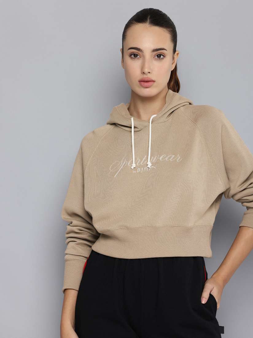 Buy Puma CLASSICS Brand Logo Embroidered Hooded Pure Cotton Relaxed Fit Sweatshirt Sweatshirts for Women 30232704 Myntra