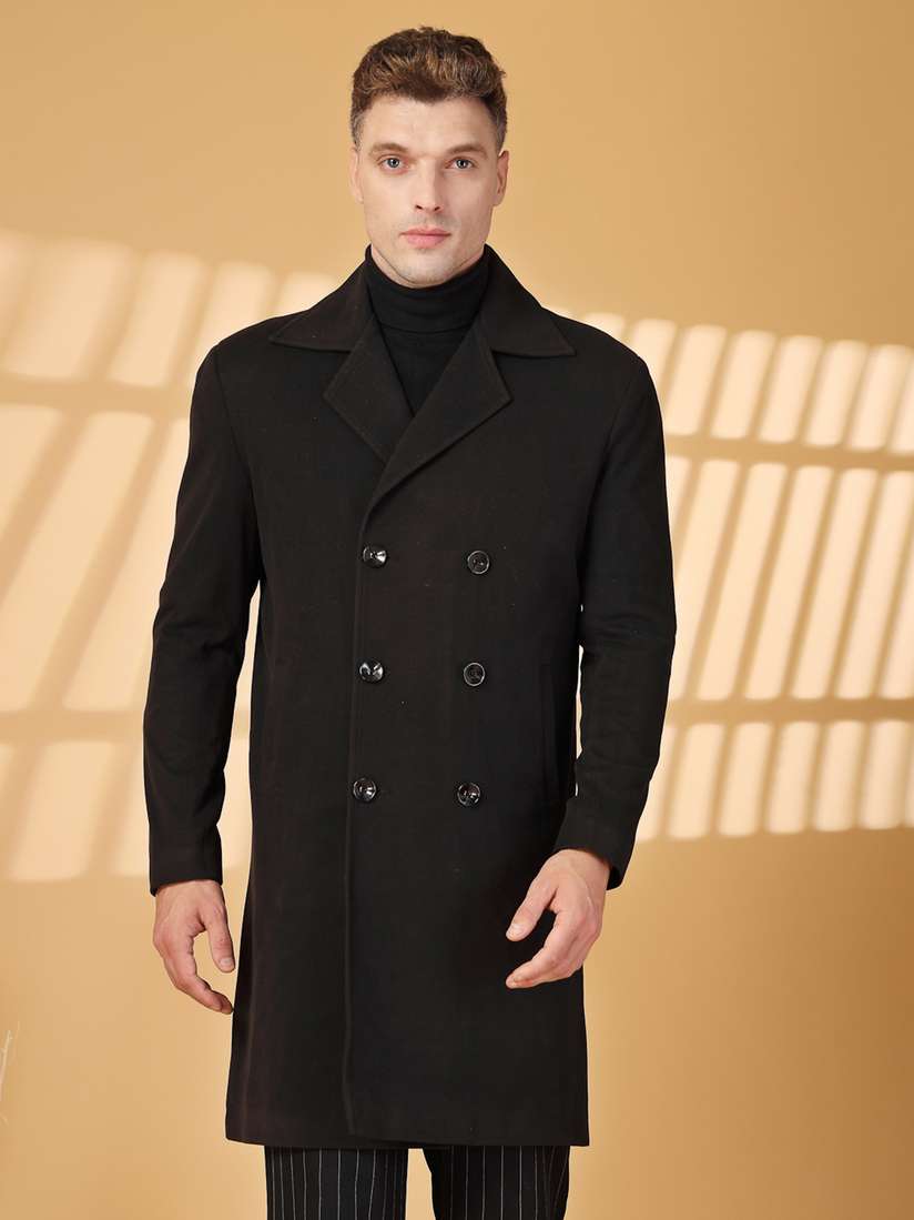 Buy CHKOKKO Men Double-Breasted Notched Lapel Collar Overcoat 