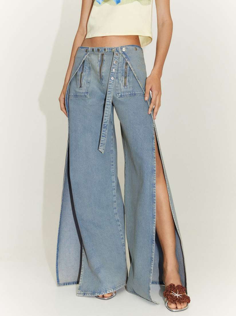 Buy MANGO Women Cotton Wide Leg Jeans With Seams And Snap Buttons Jeans for Women 30239211 Myntra