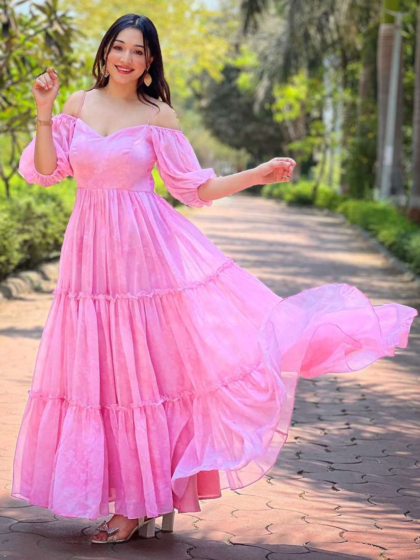 Buy PATLIPALLU Off Shoulder Ruffled Georgette Maxi Dress Dresses for Women 30242777 Myntra
