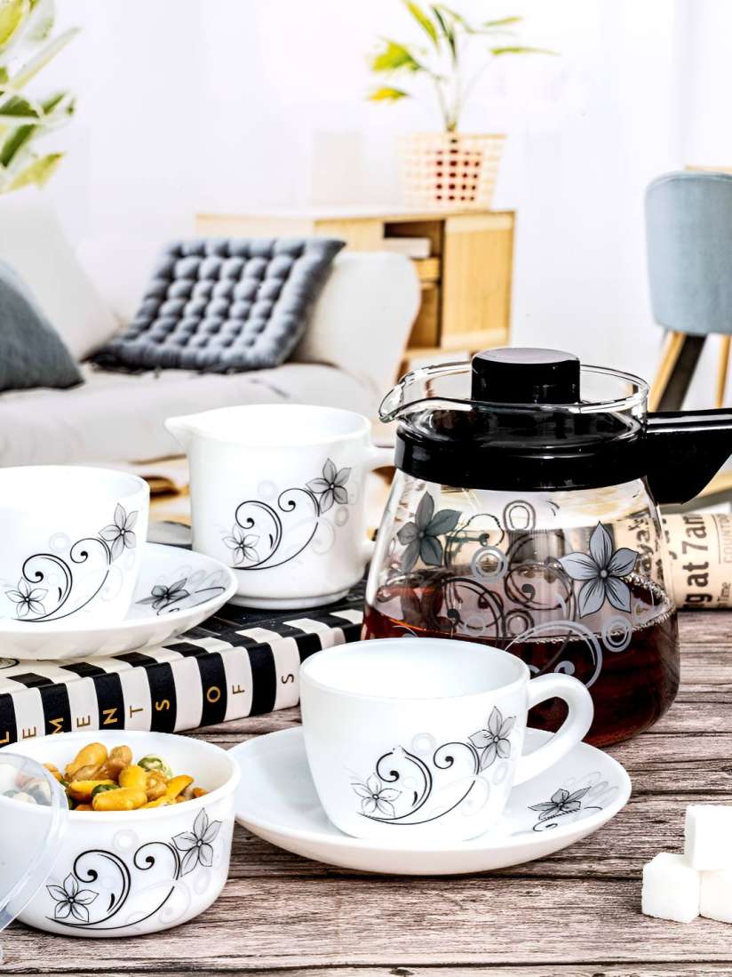 Buy Cello White Black Opal Glass 15 Pieces Floral Printed Tea Set Tea Set for Unisex 30257833 Myntra