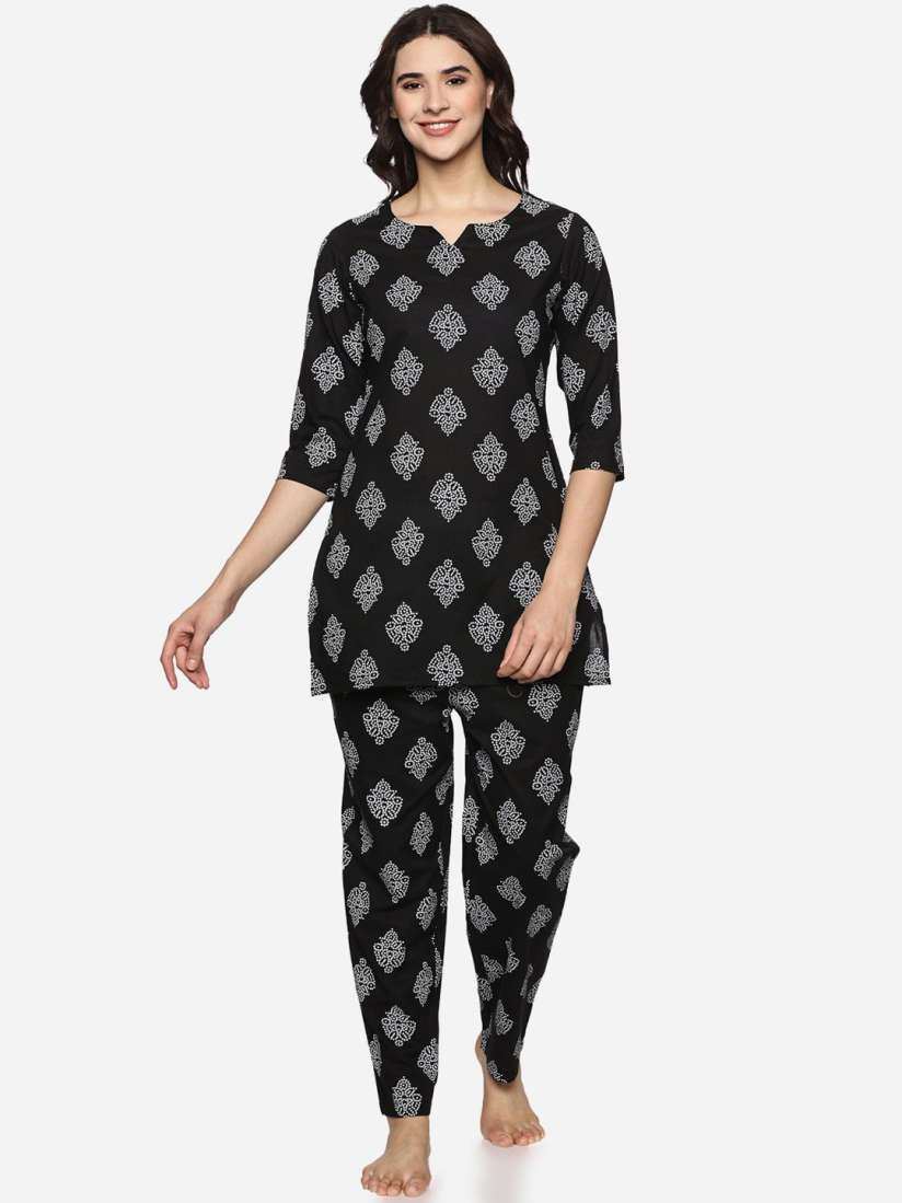 Buy Palakh Women Printed V Neck Pure Cotton Slip On Kurti and Pyjamas Night suits for Women 30262492 Myntra