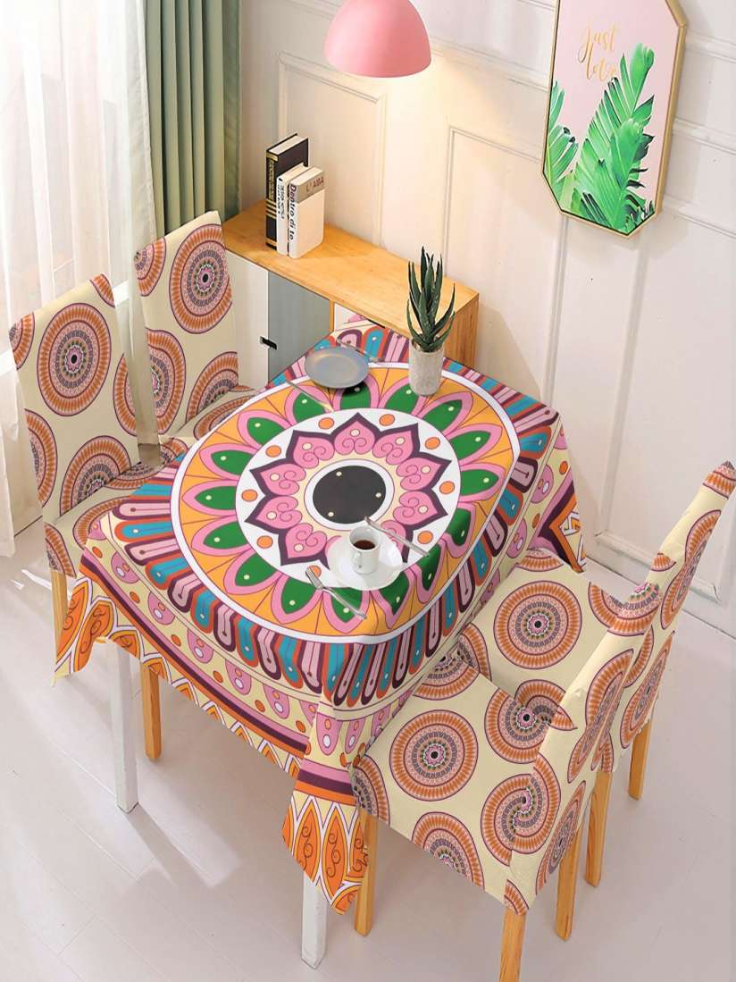 Buy HOKIPO Cream Colored Brown 5 Pieces Printed Suitable Chair Covers With Table Cloth Chair Cover for Unisex 30271535 Myntra