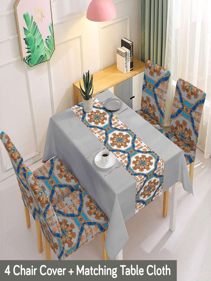 Buy HOKIPO Grey Blue 5 Pieces Printed Suitable Chair Covers With Table Cloth Chair Cover for Unisex 30271538 Myntra